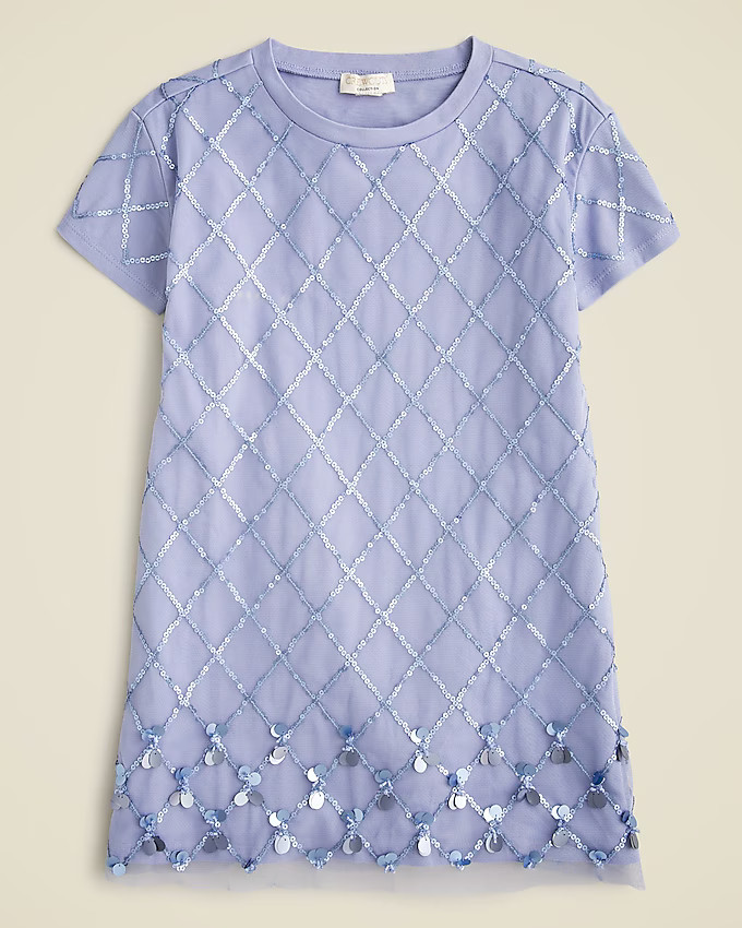 Girls' lattice-sequin T-shirt dress in broken-in jersey | J. Crew US