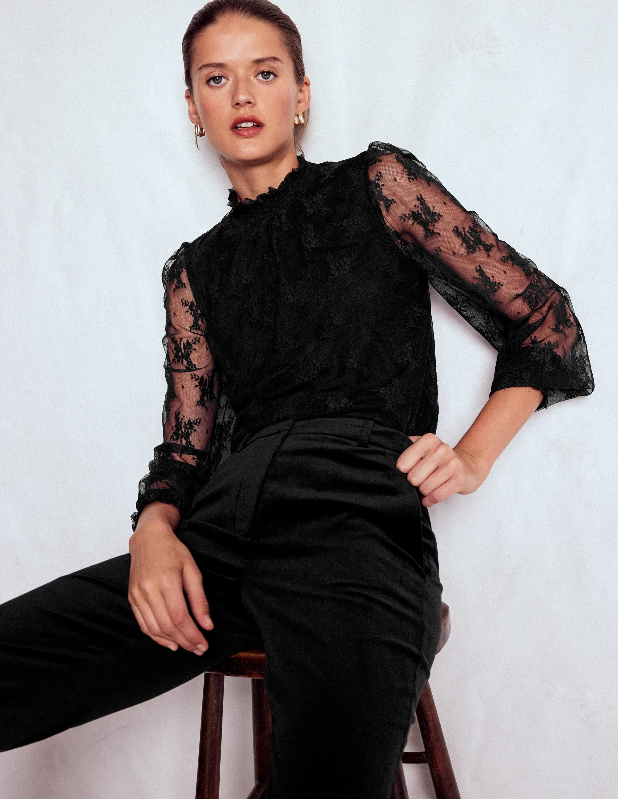 Smock Neck Tulle Top-Black | Boden (US)