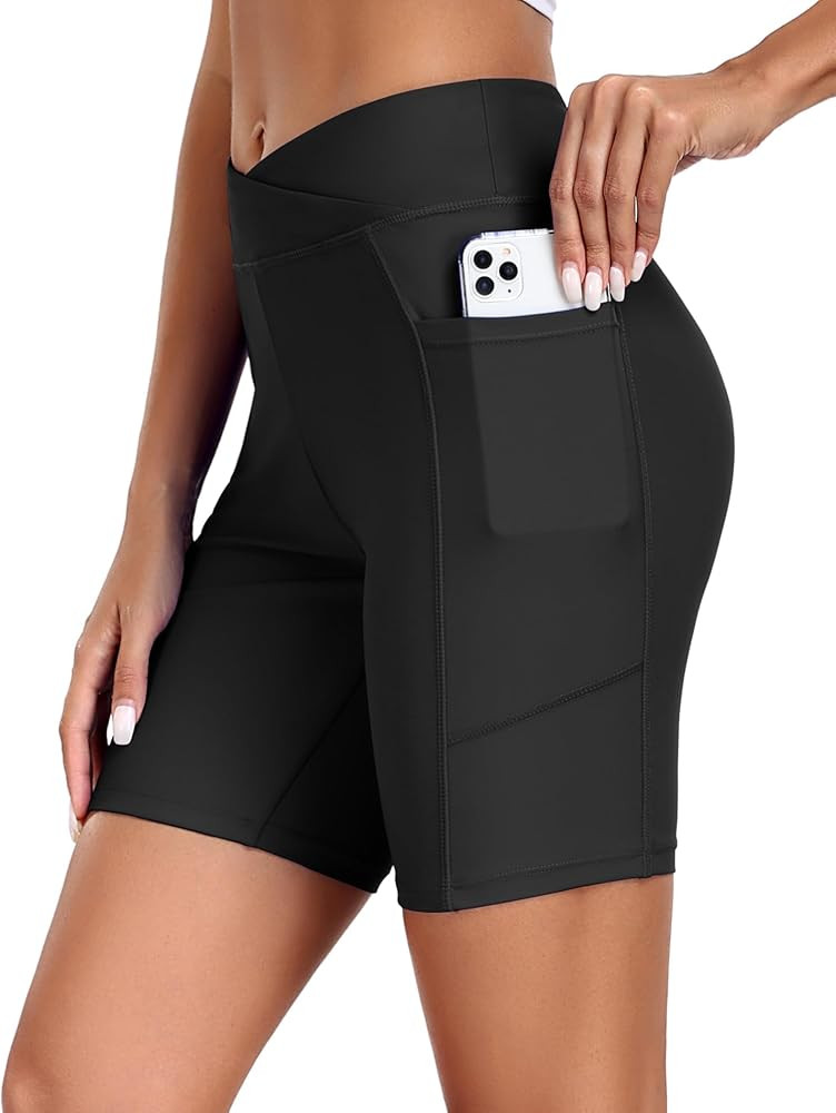 Ekouaer Women's 8.5" Board Shorts High Waisted Swimsuit Bottoms Cross Waist Beach Surf Swimwear w... | Amazon (US)