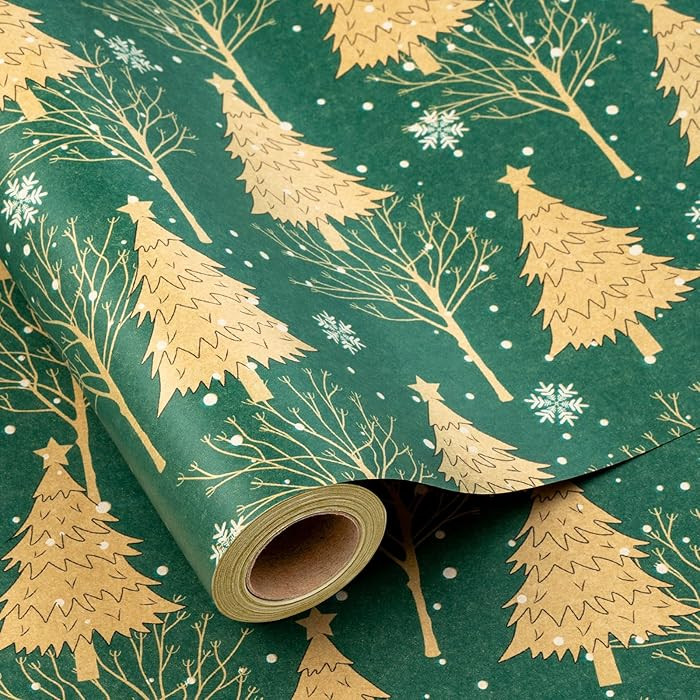 MAYPLUSS Green Kraft Christmas Wrapping Paper - 17Inch X 33Feet - Recyclable Festival Holiday Win... | Amazon (US)