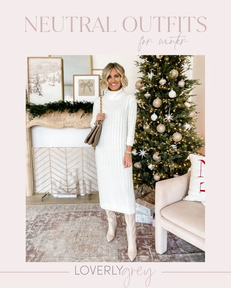 A winter white sweater dress 👏 I am wearing an XS/S! It’s perfect for the holidays too! 

Loverly Grey, holiday outfit idea 

#LTKstyletip #LTKHoliday #LTKSeasonal