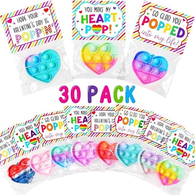 30PCS Heart Pop Fidget Keychain Valentines Day Cards for Kids School Classroom Valentine Day Exch... | Amazon (US)
