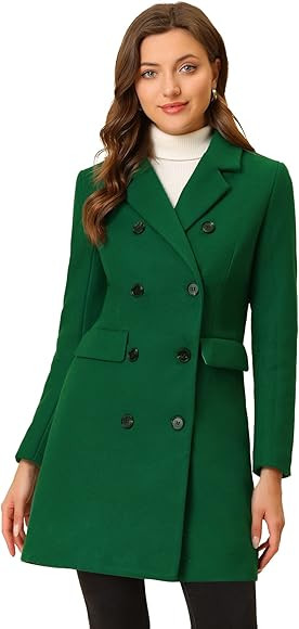 Allegra K Women's Winter Coat Elegant Notched Lapel Double Breasted Trench Coat | Amazon (US)