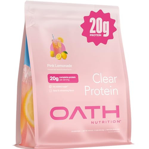 Oath Nutrition Clear Whey Isolate Protein Powder, Pink Lemonade, 20g Complete Protein per Serving, No Added Sugar, Grass-Fed, 18 Servings | Amazon (US)