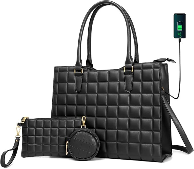 Laptop Tote Bag for Women Waterproof PU Leather Briefcase Computer Bag with Built-in USB Charging... | Amazon (US)