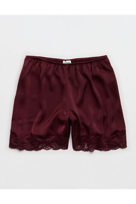OVERSLEPT by Aerie Liquid Satin Lace Trim Short Women's Royal Berry XXS | Aerie