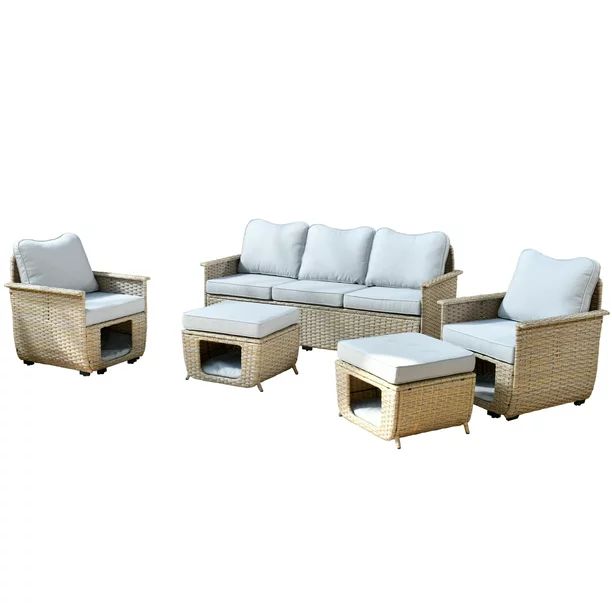 Ovios 5 Pieces Outdoor Furniture All Weather Wicker Patio Conversation Sectional Sofa Set with St... | Walmart (US)