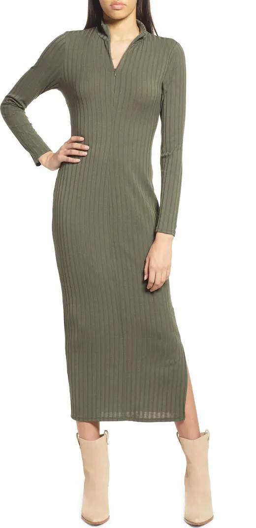 Ribbed Long Sleeve Zip Front Sweater Dress | Nordstrom