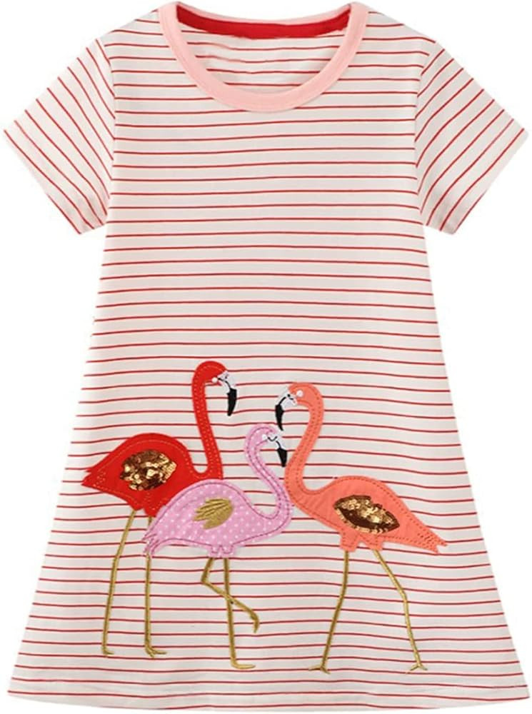 FunnyPaja Little Girls Short Sleeve Cotton Casual Dress Cartoon Appliques Playwear Basic Shirt Je... | Amazon (US)