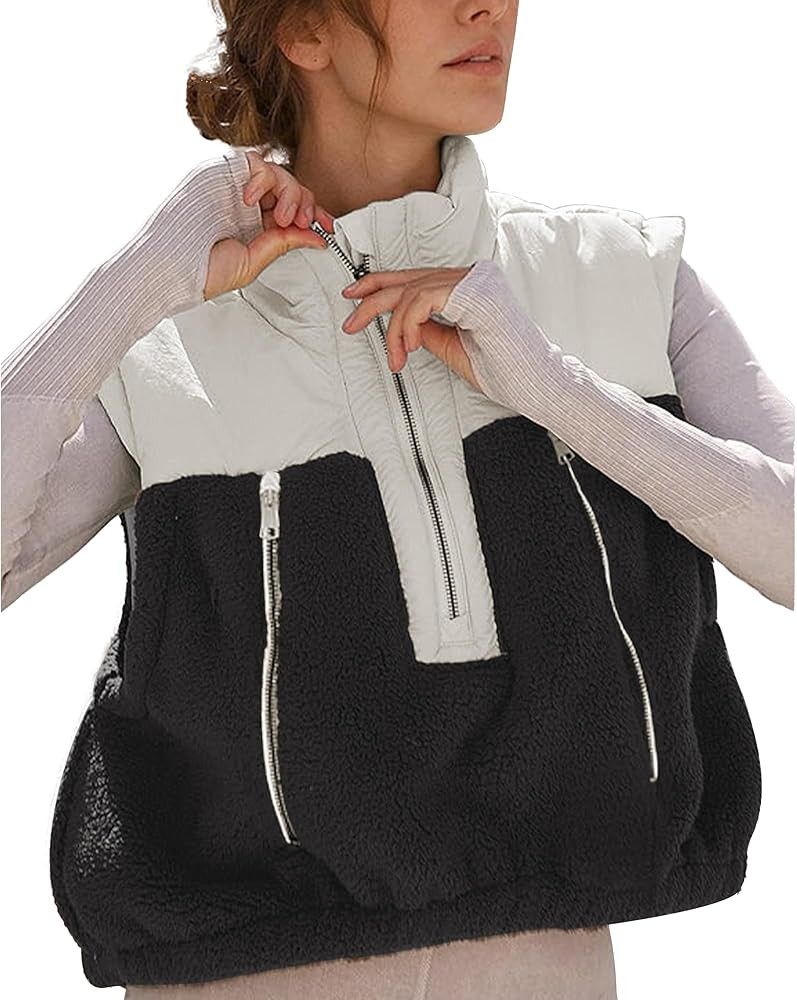 Hixiaohe Womens Oversized Casual Zip Up Fleece Vest Lightweight Sleeveless Warm Outerwear Puffer ... | Amazon (US)