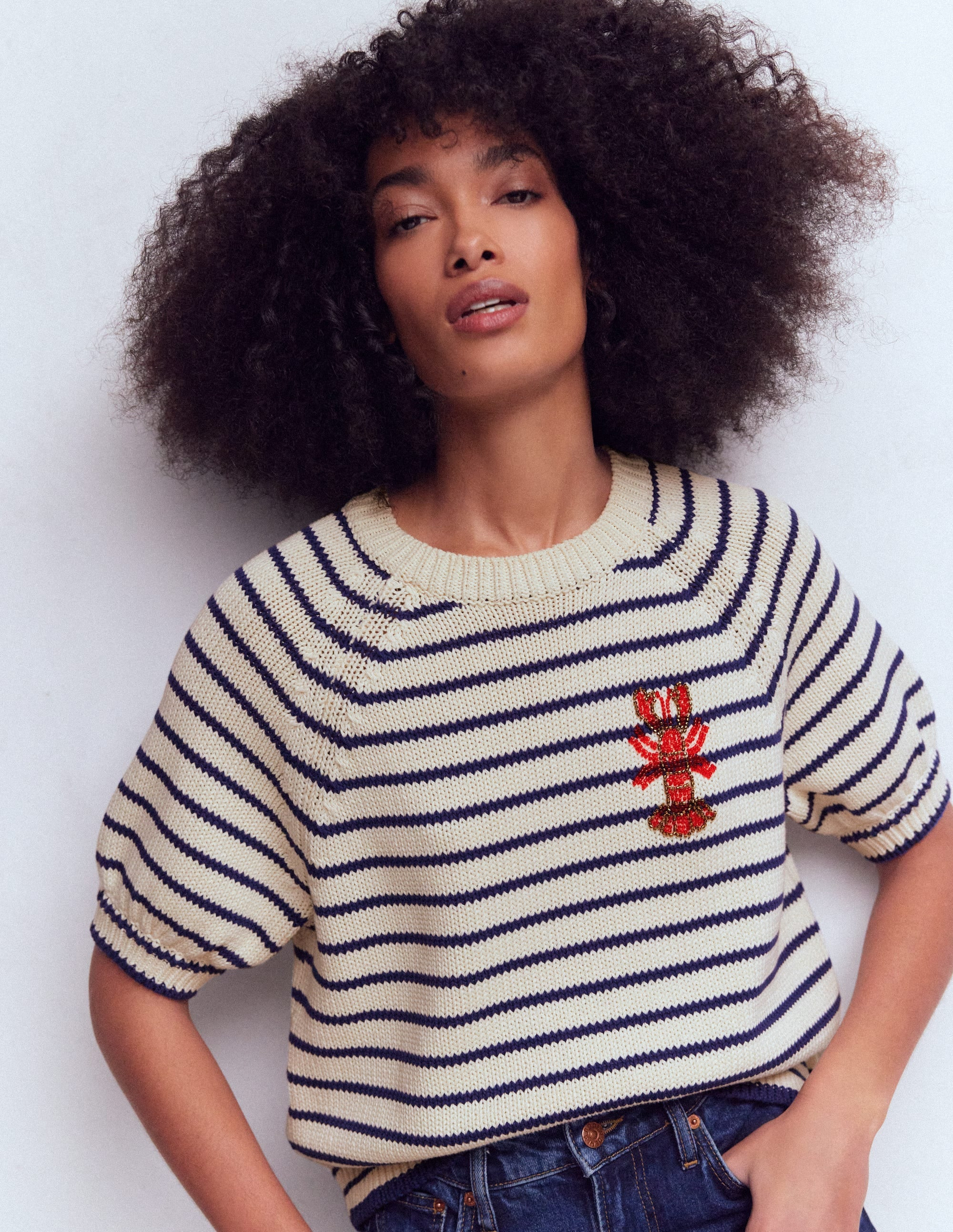 Margot Puff Sleeve T-Shirt-Warm Ivory Strawberry | Boden (US)