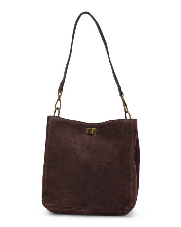 Suede Triple Entry Turn Lock Tote | TJ Maxx