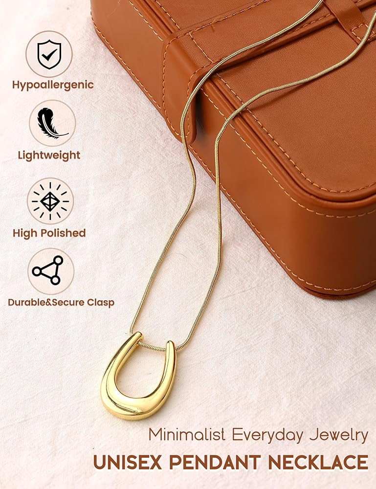 Chunky Horseshoe Pendant Necklaces for Women, Dainty U-Shaped Statement Necklace Non Tarnish, Min... | Amazon (US)