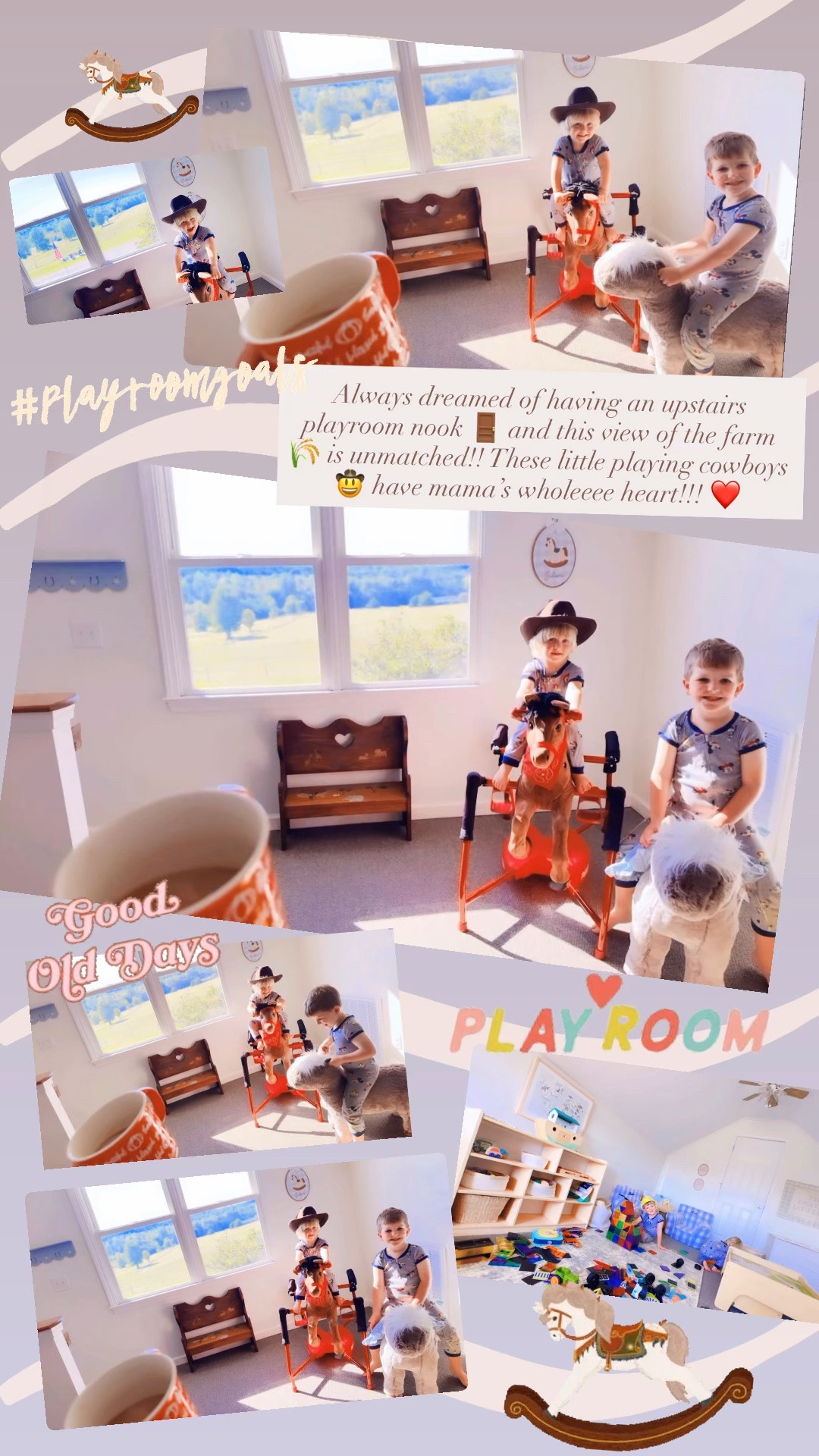 Always dreamed of having an upstairs playroom nook 🚪 and this view of the farm 🌾 is unmatched!! These little playing cowboys 🤠 have mama’s wholeeee heart!!! ❤️