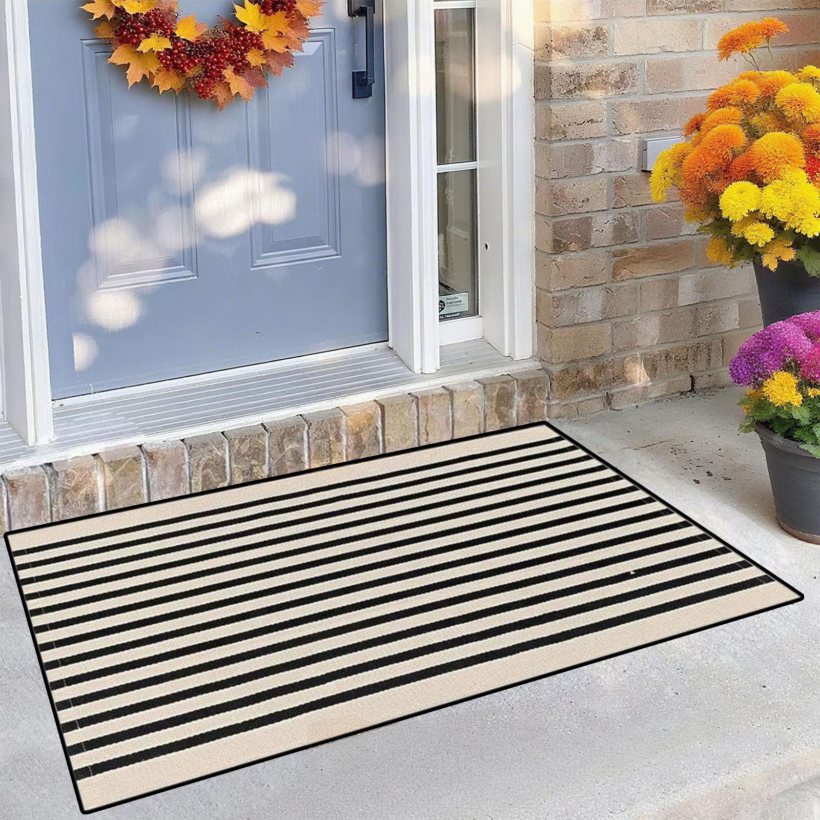 Fall Thanksgiving Striped Door Mat, Seasonal Welcome Front Porch Rug, Non-Slip Layering Entryway Mat, Durable Outdoor Patio Floor Rug, Festive Indoor & Outdoor Decorative Doormat for Autumn Holiday | Walmart (US)