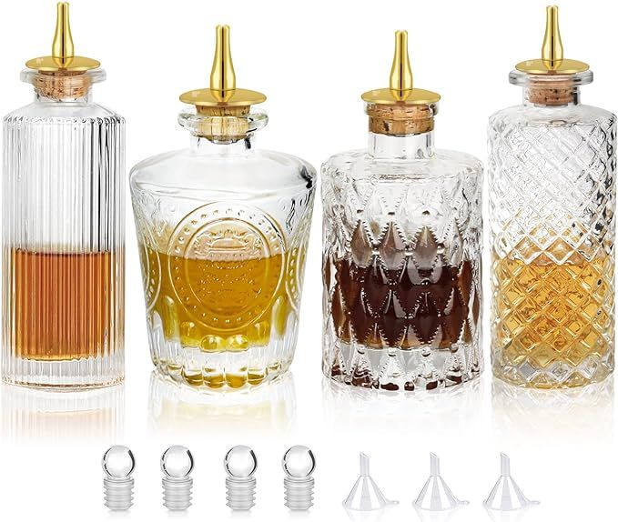 Bitters Bottle 4pcs Glass Dash Bottle Set for Cocktail with Zinc Alloy Dasher Top, Decorative Bot... | Amazon (US)