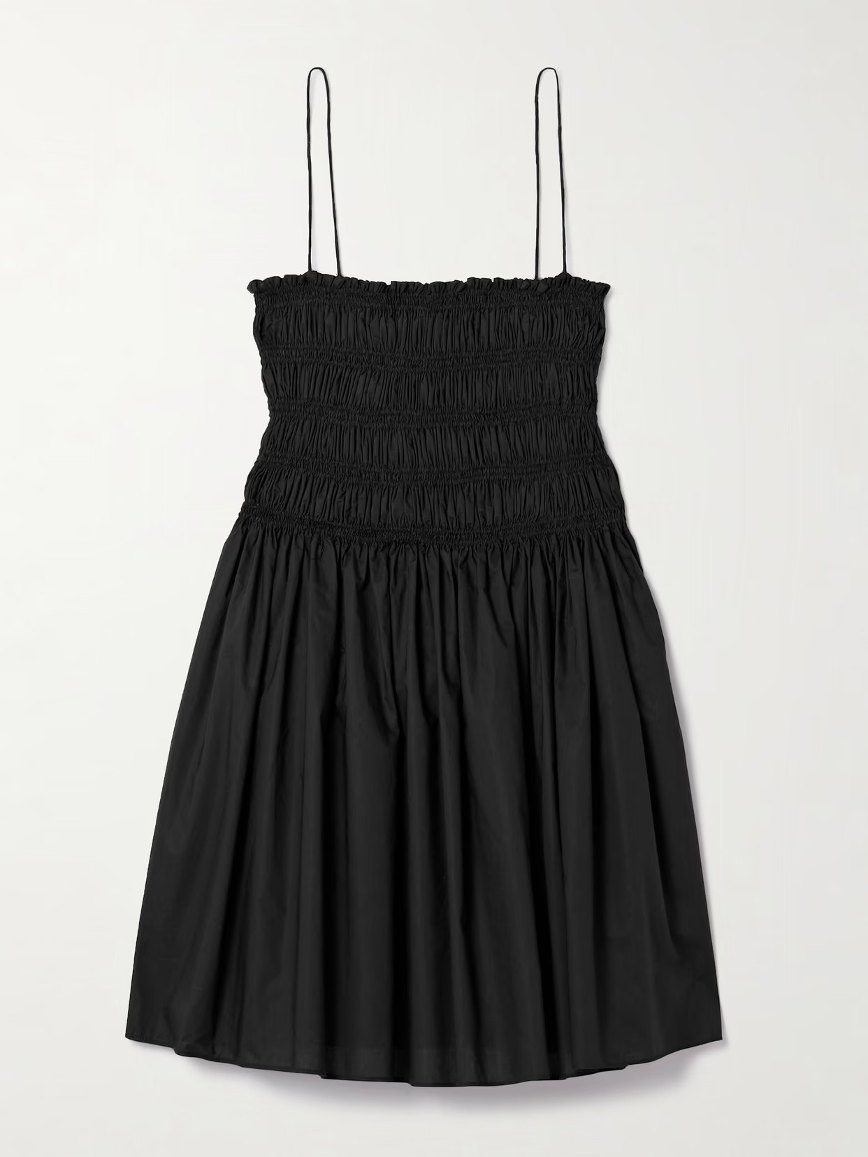 Matteau - Shirred Organic Cotton-poplin Mini Dress - Black - 5 | NET-A-PORTER APAC