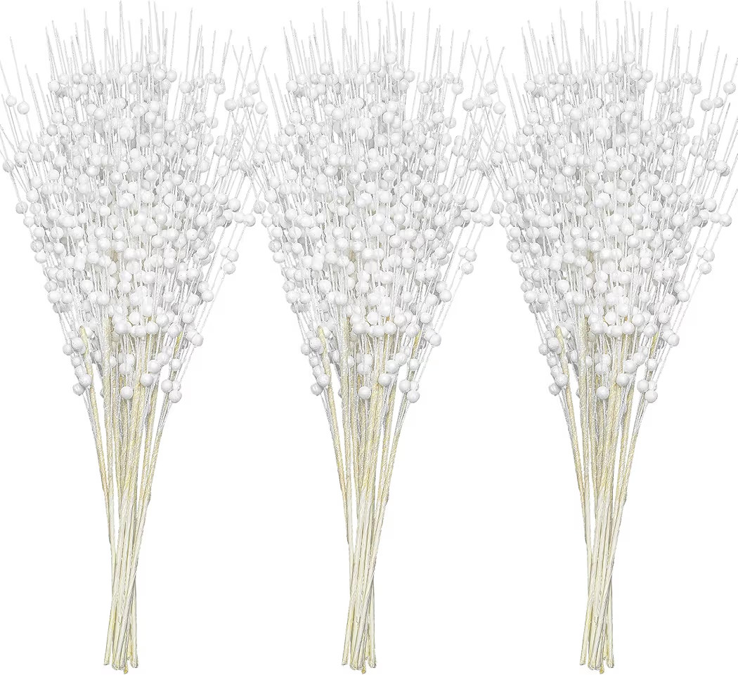 Joiedomi 24 Pcs Christmas Tree Berry Stem (White), Decorative Bead Sticks, Glittery Twigs, Picks,... | Amazon (US)