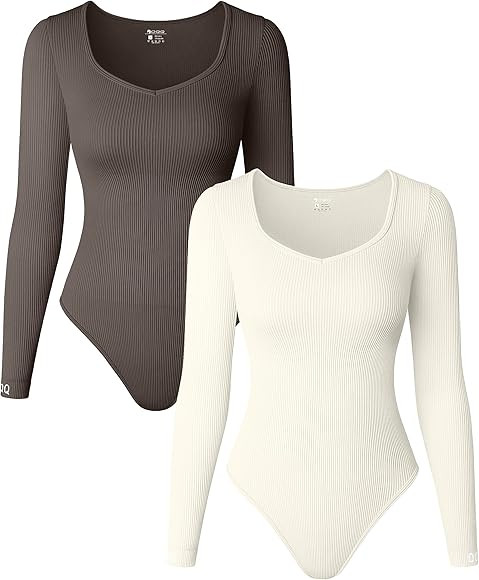 OQQ Women's 2 Piece Bodysuits Sexy Ribbed Long Sleeve Tops Bodysuits | Amazon (US)