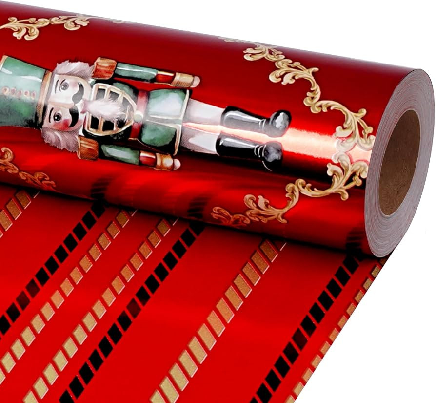 LaRibbons Nutcracker Foil Christmas Reversible Wrapping Paper 17 In x 33 Ft | Amazon (US)