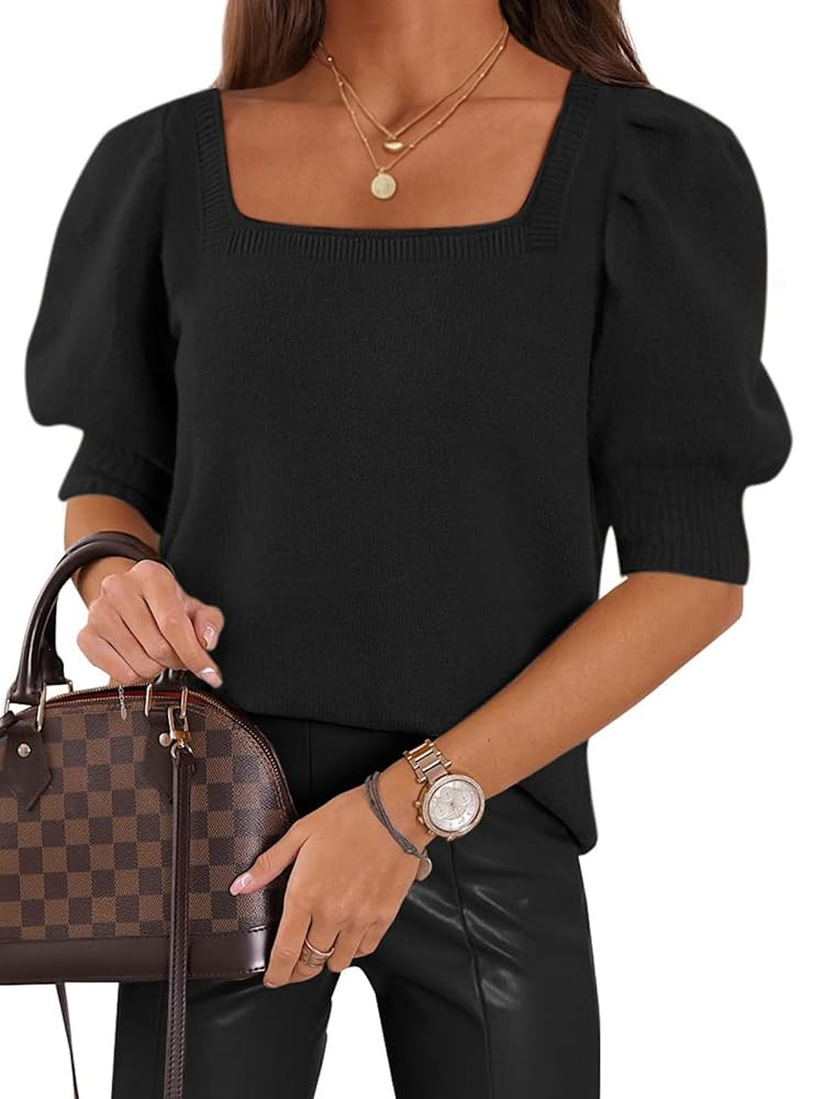 ATHMILE Women's Puff Short Sleeve Sweater Tops 2025 Spring Summer Fall Trendy Casual T Shirts Blo... | Amazon (US)