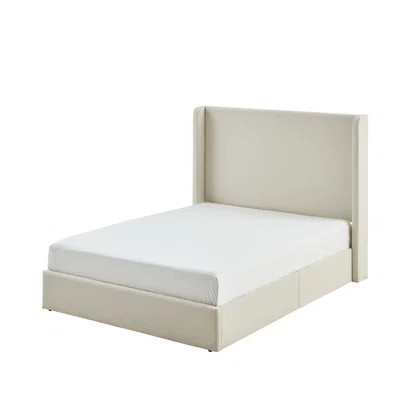 Carmen Upholstered Wingback Bed with High Headboard, Minimalist Design, No Box Spring, Easy Assembly, King Size, Coconut Micro Suede | Wayfair North America