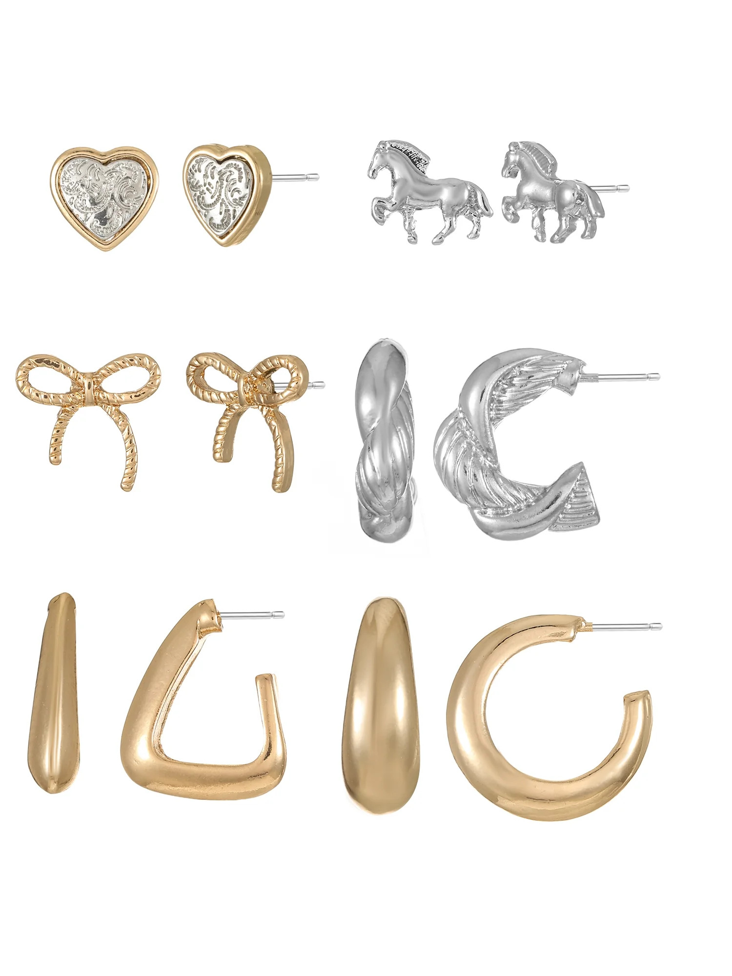 No Boundaries Mixed Metal 6pc Earring Set - Walmart.com | Walmart (US)