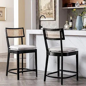 ZH4YOU Rattan Counter Height Bar Stools, 26'' Modern Counter Stools with Cane Back, Mid Century B... | Amazon (US)