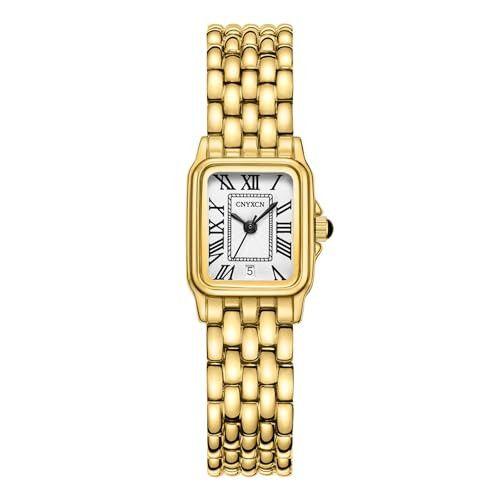 CNYXCN Gold Watches for Women with Rectangular Case,Roman Dial,Vintage Bracelet,Water Resistant | Amazon (US)