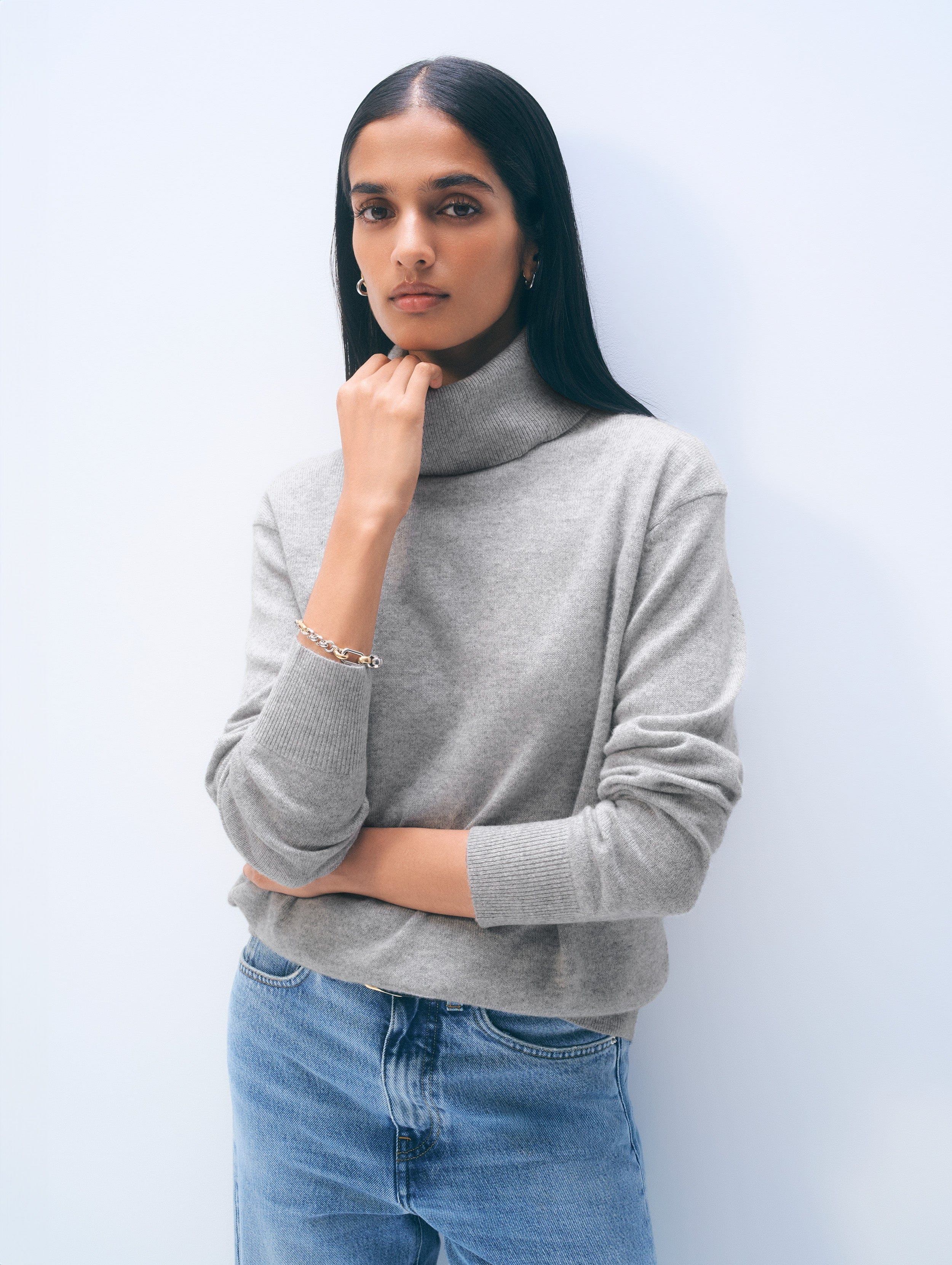 Cashmere Turtleneck | Grey Heather | White and Warren