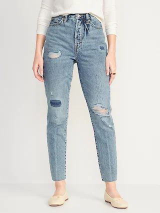 Higher High-Waisted Button-Fly O.G. Straight Ripped Non-Stretch Jeans for Women | Old Navy (US)