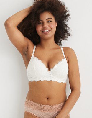 Aerie Real Power Eyelash Lace Plunge Push Up Bra | American Eagle Outfitters (US & CA)