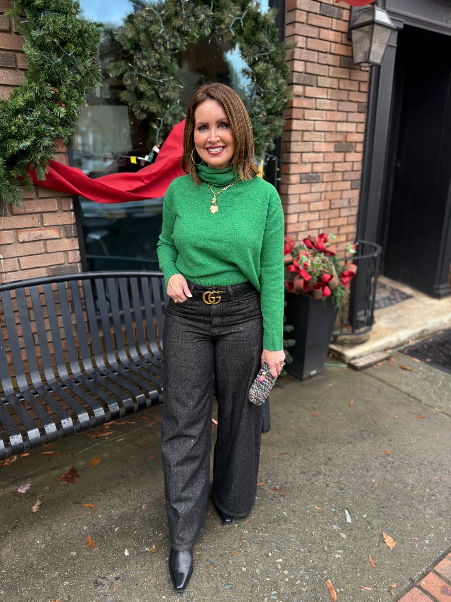 These jeans were the best seller of November! Low sizes in the black, but the blue is fully stocked! 

this sweater is so good and comes in several colors. Be sure to size down in the sweater, if you are in between sizes in the jeans, I would recommend sizing up.
