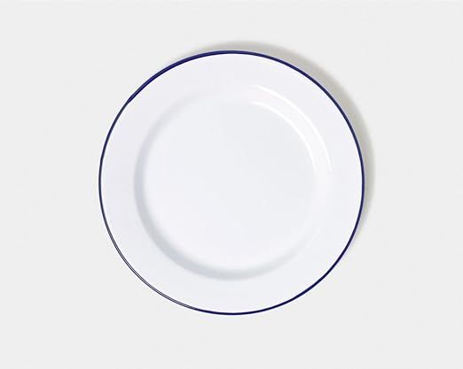 Genware 45026 Enamel Wide Rim Plate, 26 cm, White/Blue | Amazon (UK)