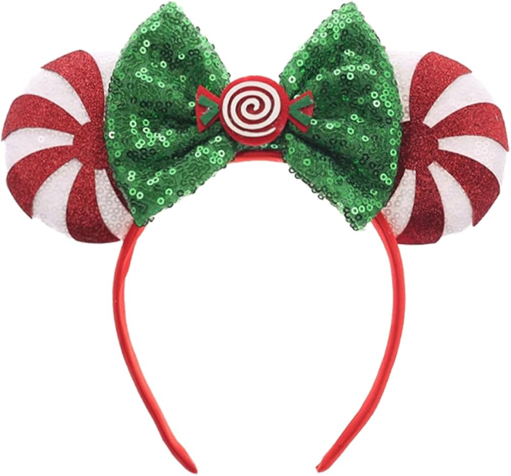JIAHANG Christmas Lollipop Mouse Ears Headband Sequin Bow with Candy Hair Band, Festival Party Ch... | Amazon (US)