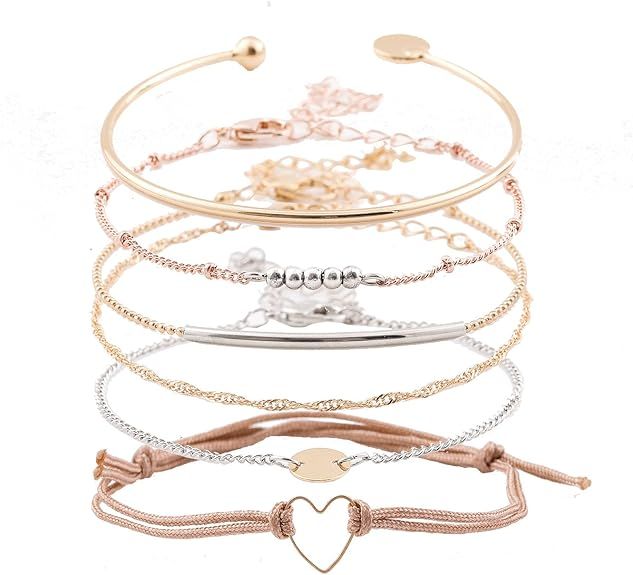 Amazon.com: Charm Bracelets Set Bohemian Multiple Layered Beaded Bracelet for girls Delicate Chai... | Amazon (US)