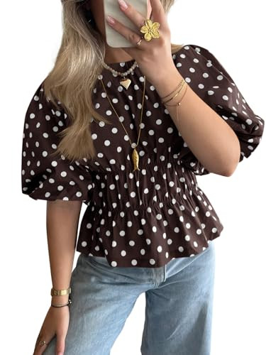 Cicy Bell Womens Polka Dots Peplum Tops Summer Puff Short Sleeve Round Neck Blouses Trendy Casual... | Amazon (US)