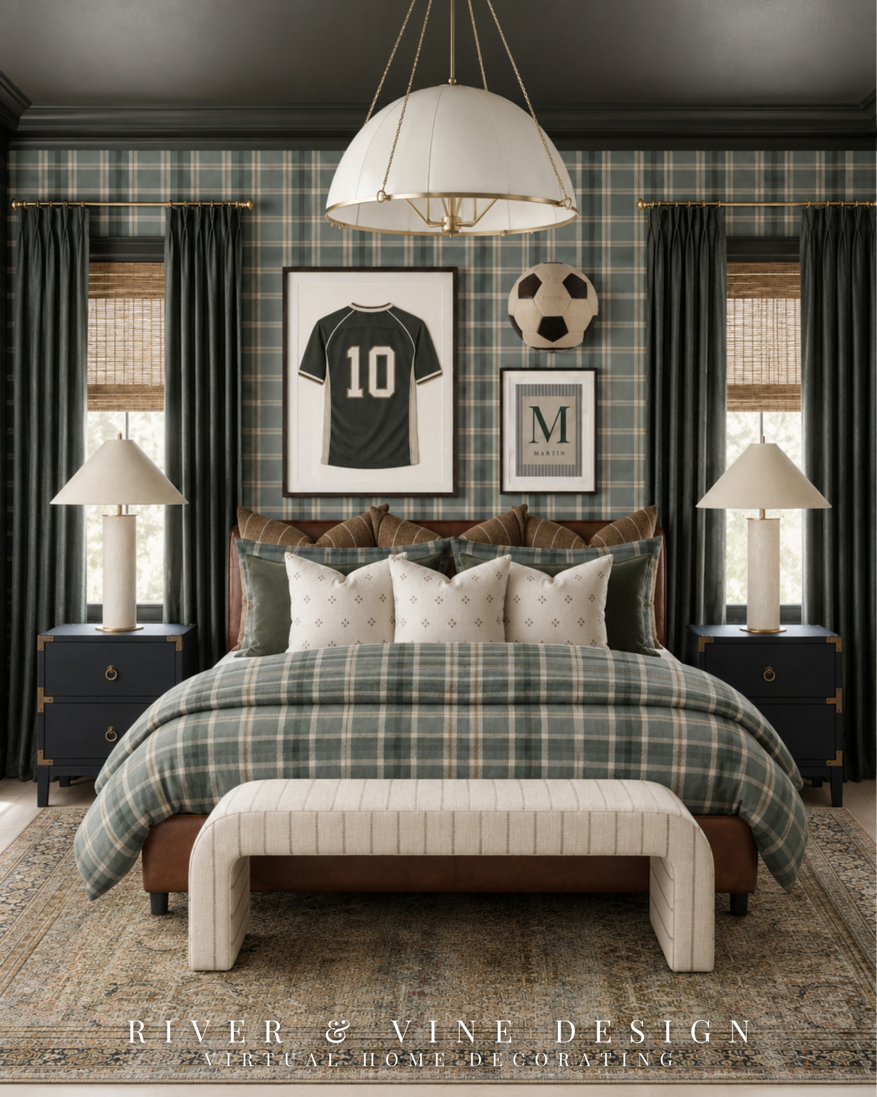A sports-themed bedroom does not need team logos on every surface to feel personal.

This soccer bedroom starts with a classic foundation: tailored plaid wallpaper, layered bedding, dark drapery and symmetrical furniture. The framed jersey, soccer ball and personalized artwork communicate the child’s interests without limiting the entire room to one team or color scheme.

The result is a boys’ bedroom that feels youthful, polished and easy to update as his interests change. Would your child choose soccer, baseball or football?

Soccer bedroom ideas, boys’ bedroom design, sports-themed bedroom, plaid bedding, framed jersey display, personalized children’s room, green bedroom decor, traditional kids’ room.

Affiliate links may earn me a commission at no additional cost to you. 

 #LTKHome