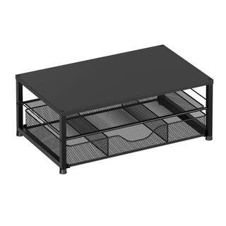 2-Tier Computer Monitor Stand for Desk Organizer with Drawer, Workspace Desktop Organizer for Office Supplie, Black | The Home Depot