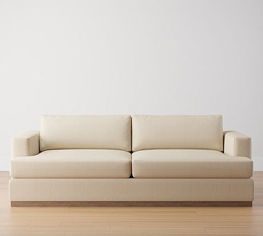 Carmel Recessed Square Arm Upholstered Sofa with Wood Base | Pottery Barn (US)
