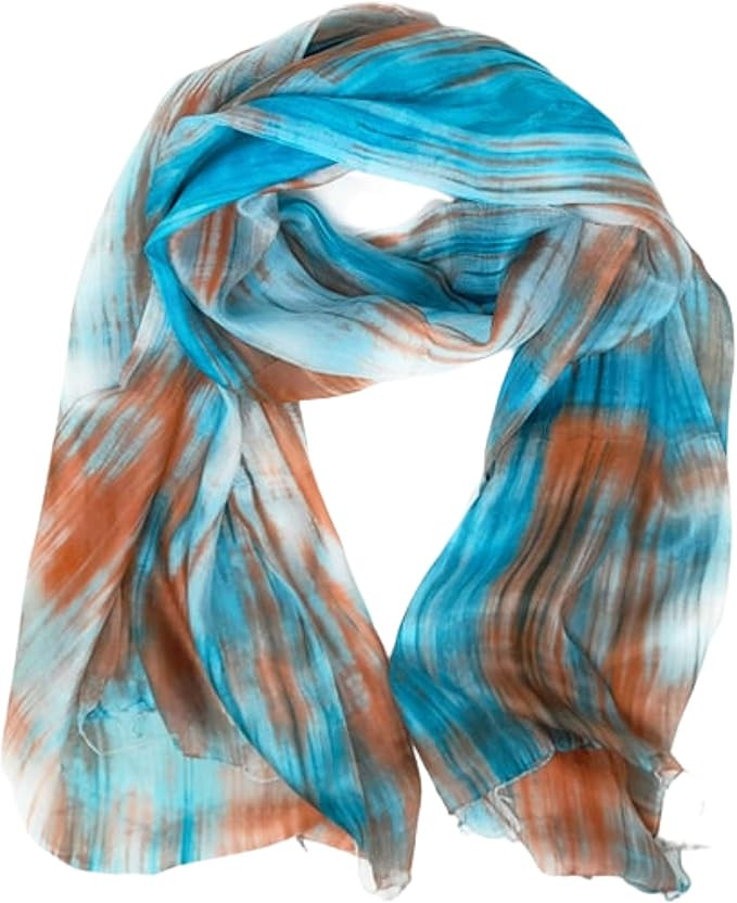 100% Pure Silk Scarf Woman's Scarves Shawl Wrap Hand Painted Blue & Copper Silk Scarf | Amazon (US)