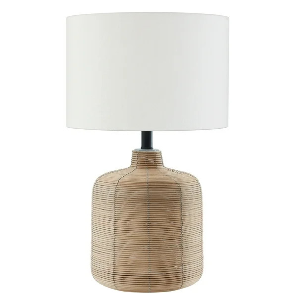 Modern Petite Rattan Table Lamp with Blackened Steel Accents - Walmart.com | Walmart (US)
