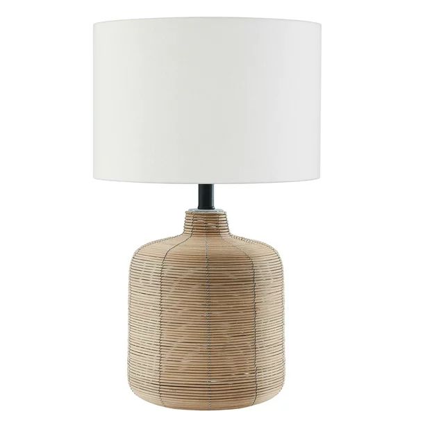 Modern Petite Rattan Table Lamp with Blackened Steel Accents | Walmart (US)