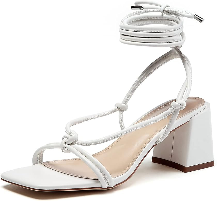 vivianly Women's Lace Up Chunky Heel Sandals Strappy Straps Ankle Wrap Heels | Amazon (US)
