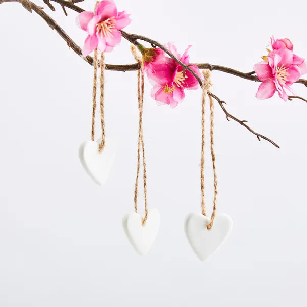 Set of 3 Porcelain Heart Hanging Decorations | Dunelm