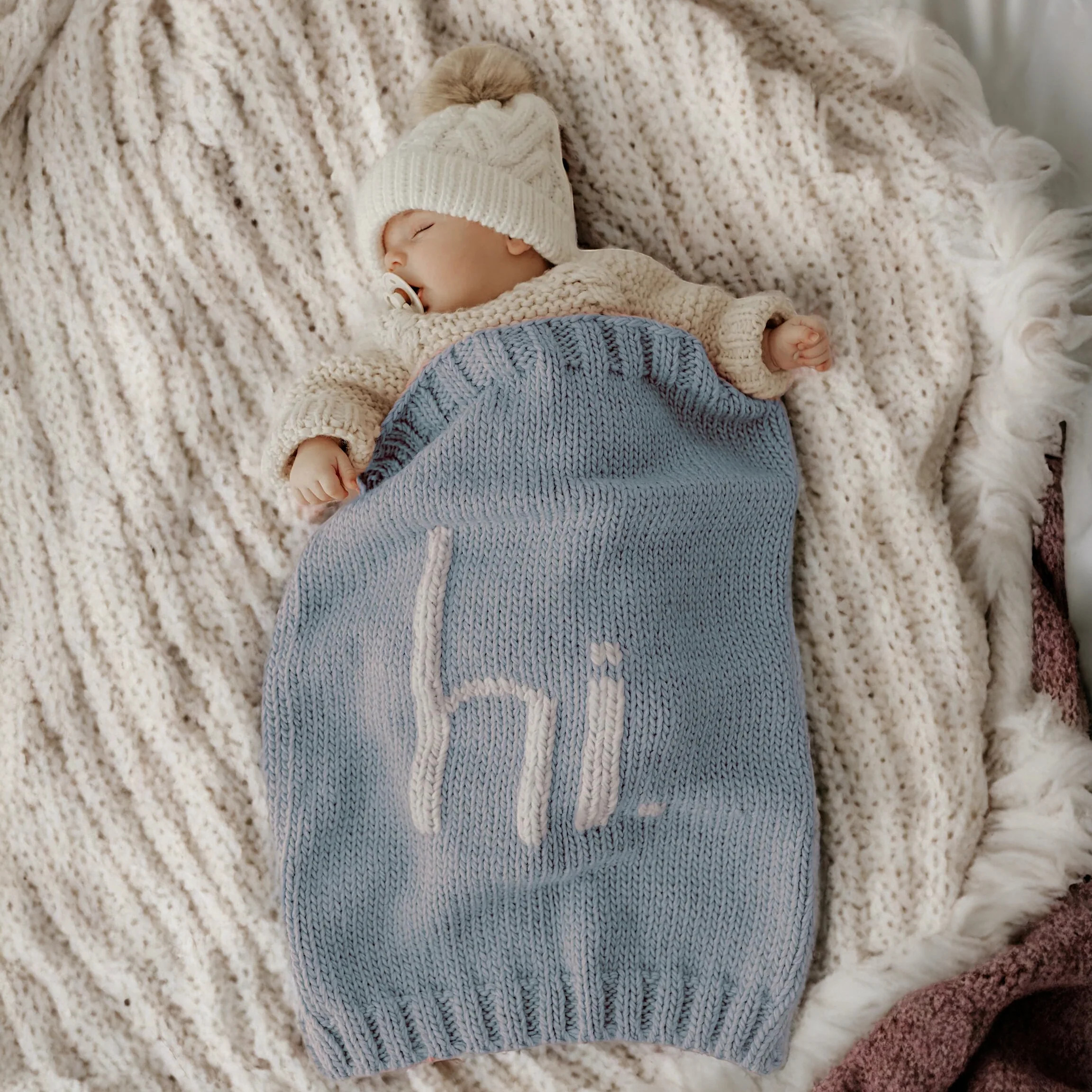 Hi. Hand Knit Blanket, Surf Blue | SpearmintLOVE