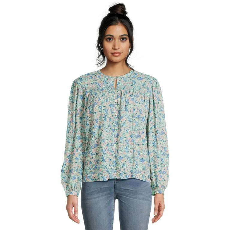 Time and Tru Women’s Smocked Top with Long Sleeves, Sizes XS-XXXL | Walmart (US)