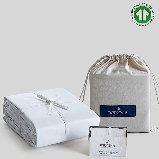100% Organic Cotton King White Sheet Set | Percale Weave | 4 Piece | 300 Thread Count | GOTS Cert... | Amazon (US)