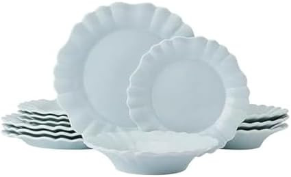 Pfaltzgraff Graceful Petals 12 Piece Stoneware Dinnerware Set, Service for 4, Scalloped Plates Bo... | Amazon (US)