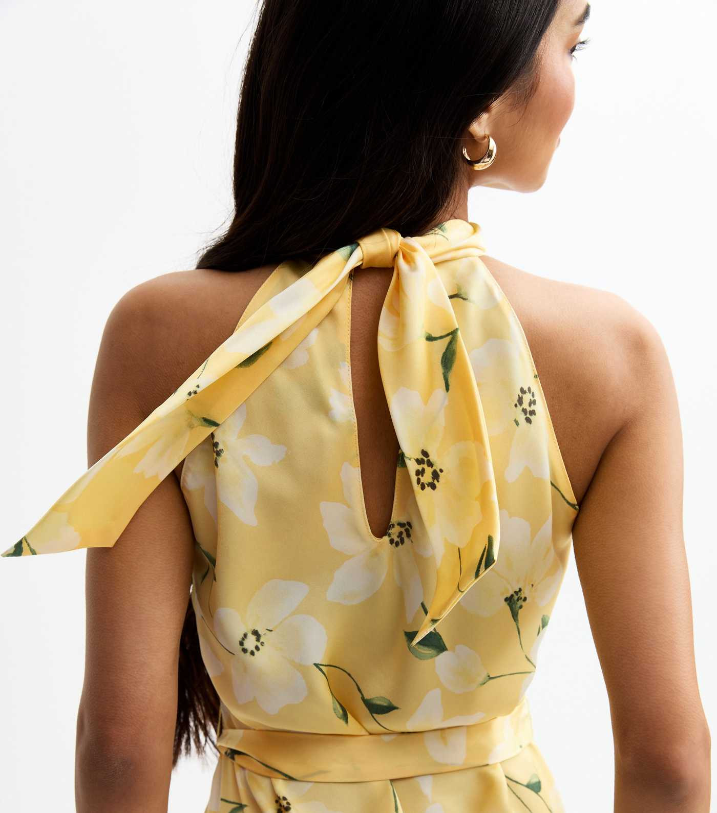 Yellow Floral Print Satin Halterneck Midi Dress
						
						Add to Saved Items
						Remove from... | New Look (UK)